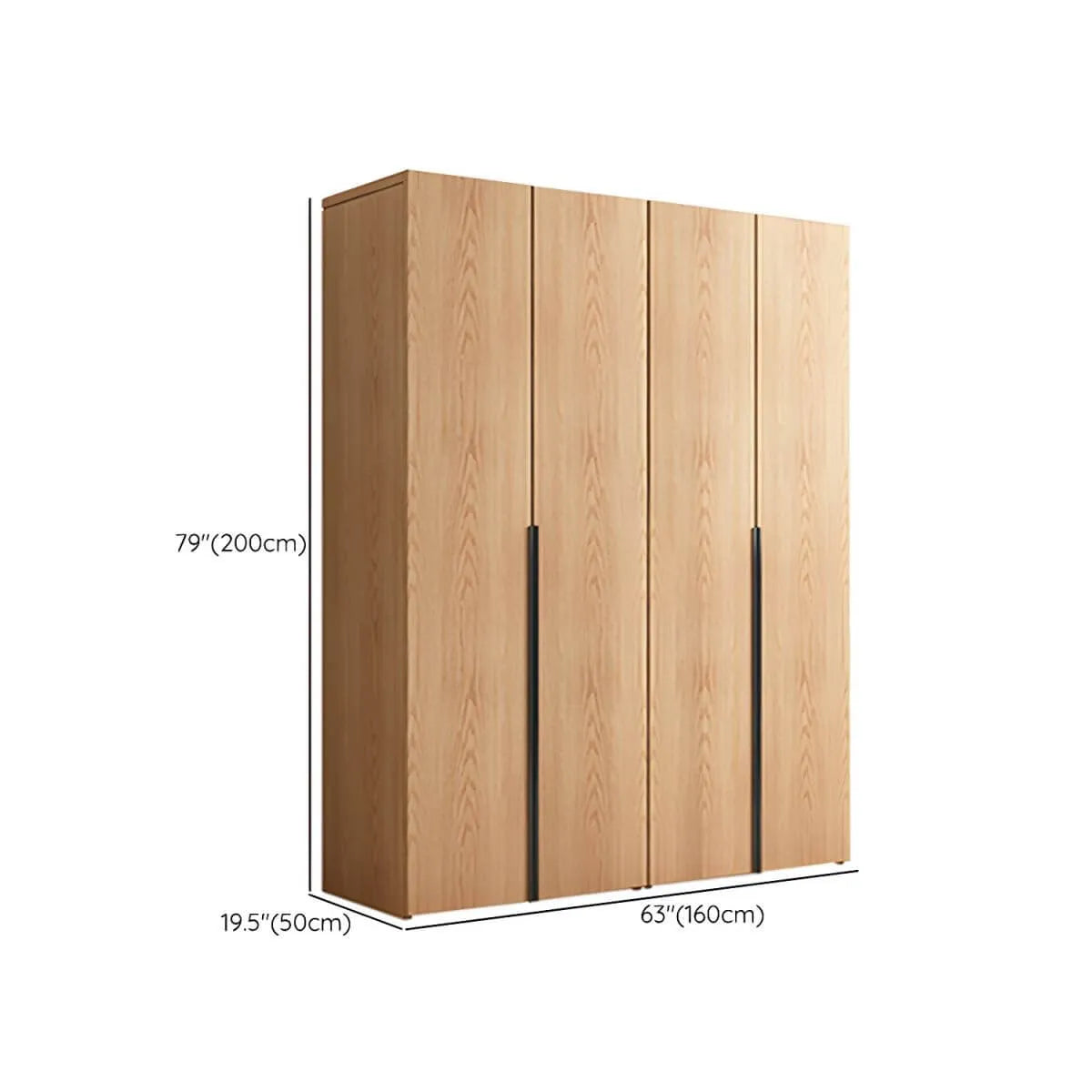 Solid Oak Minimalist Wardrobe Armoire With Shelves and Rod Dimensions