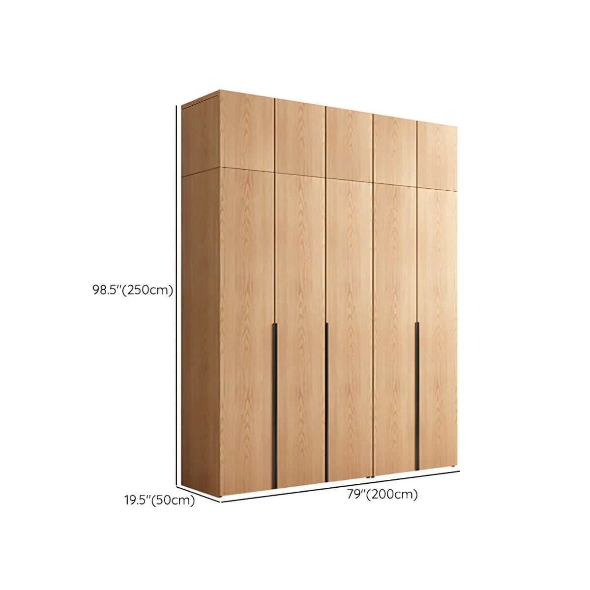 Solid Oak Minimalist Wardrobe Armoire With Shelves and Rod Dimensions