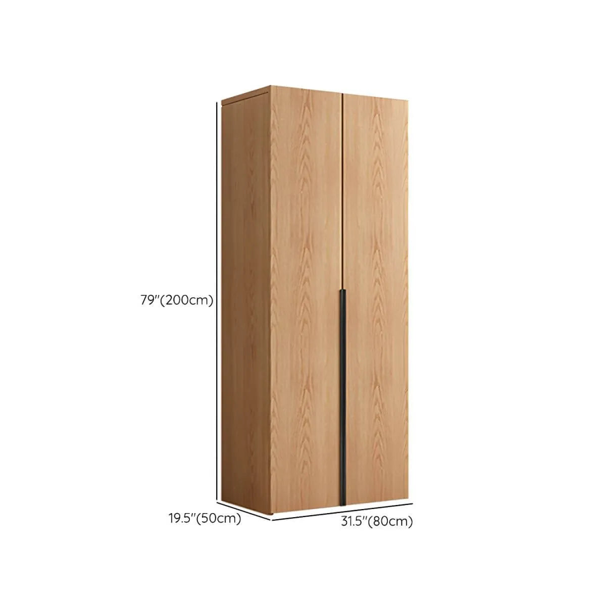 Solid Oak Minimalist Wardrobe Armoire With Shelves and Rod Dimensions