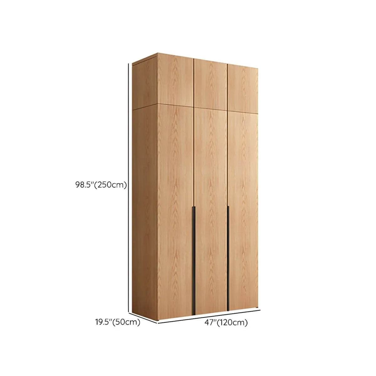 Solid Oak Minimalist Wardrobe Armoire With Shelves and Rod Dimensions