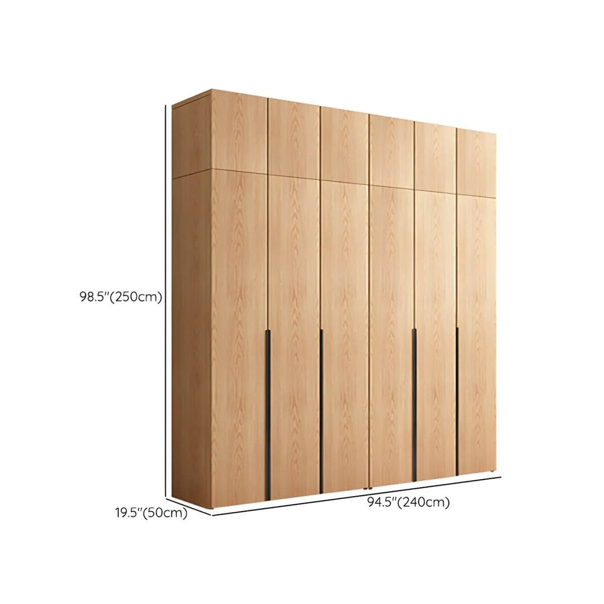 Solid Oak Minimalist Wardrobe Armoire With Shelves and Rod Dimensions