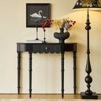 Solid Oak Wood Console Table with Floral Relief Drawer and Roman Legs