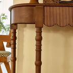 Solid Oak Wood Console Table with Floral Relief Drawer and Roman Legs