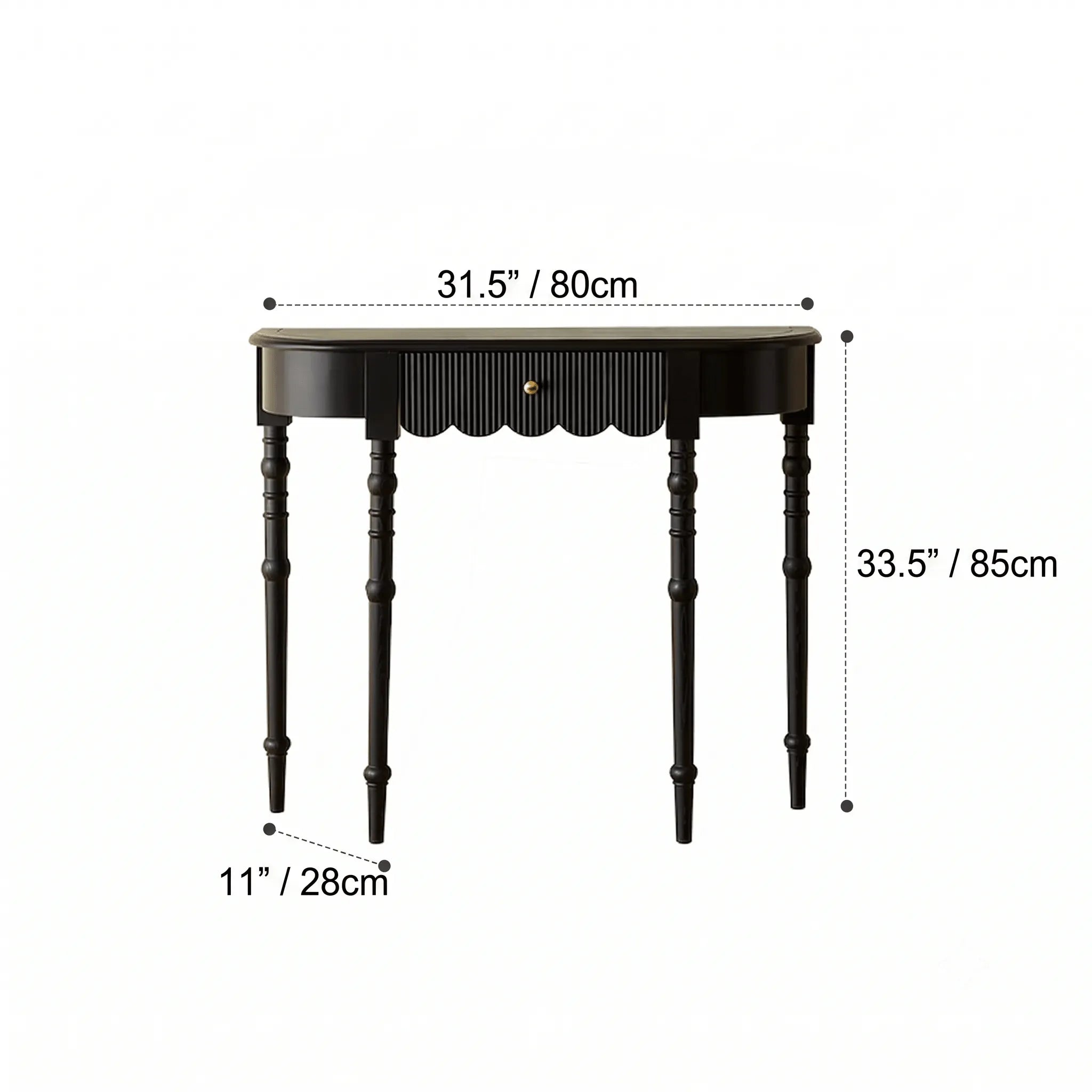 Solid Oak Wood Console Table with Floral Relief Drawer and Roman Legs