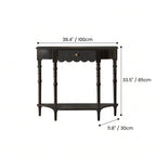Solid Oak Wood Console Table with Floral Relief Drawer and Roman Legs