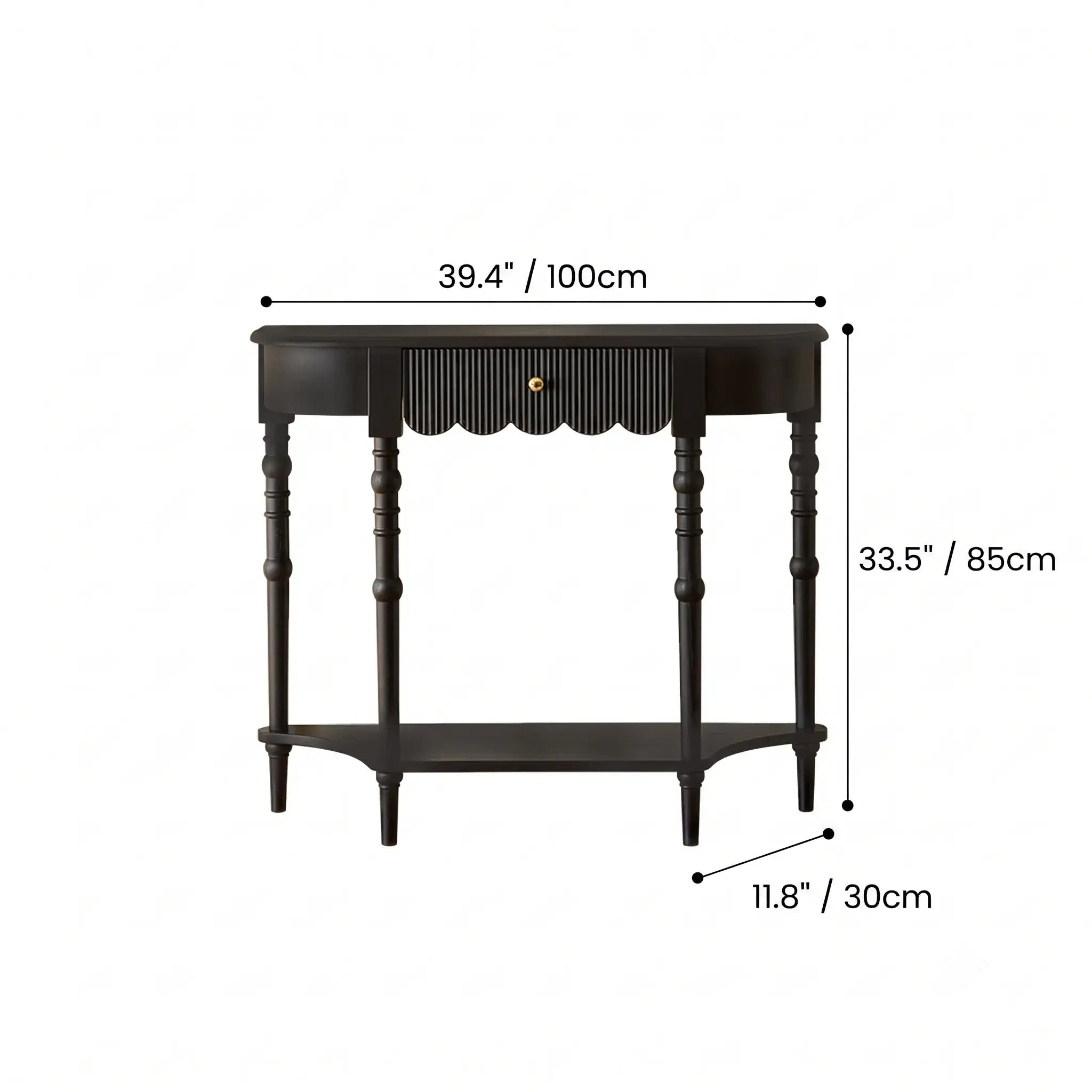 Solid Oak Wood Console Table with Floral Relief Drawer and Roman Legs