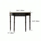 Solid Oak Wood Console Table with Floral Relief Drawer and Roman Legs