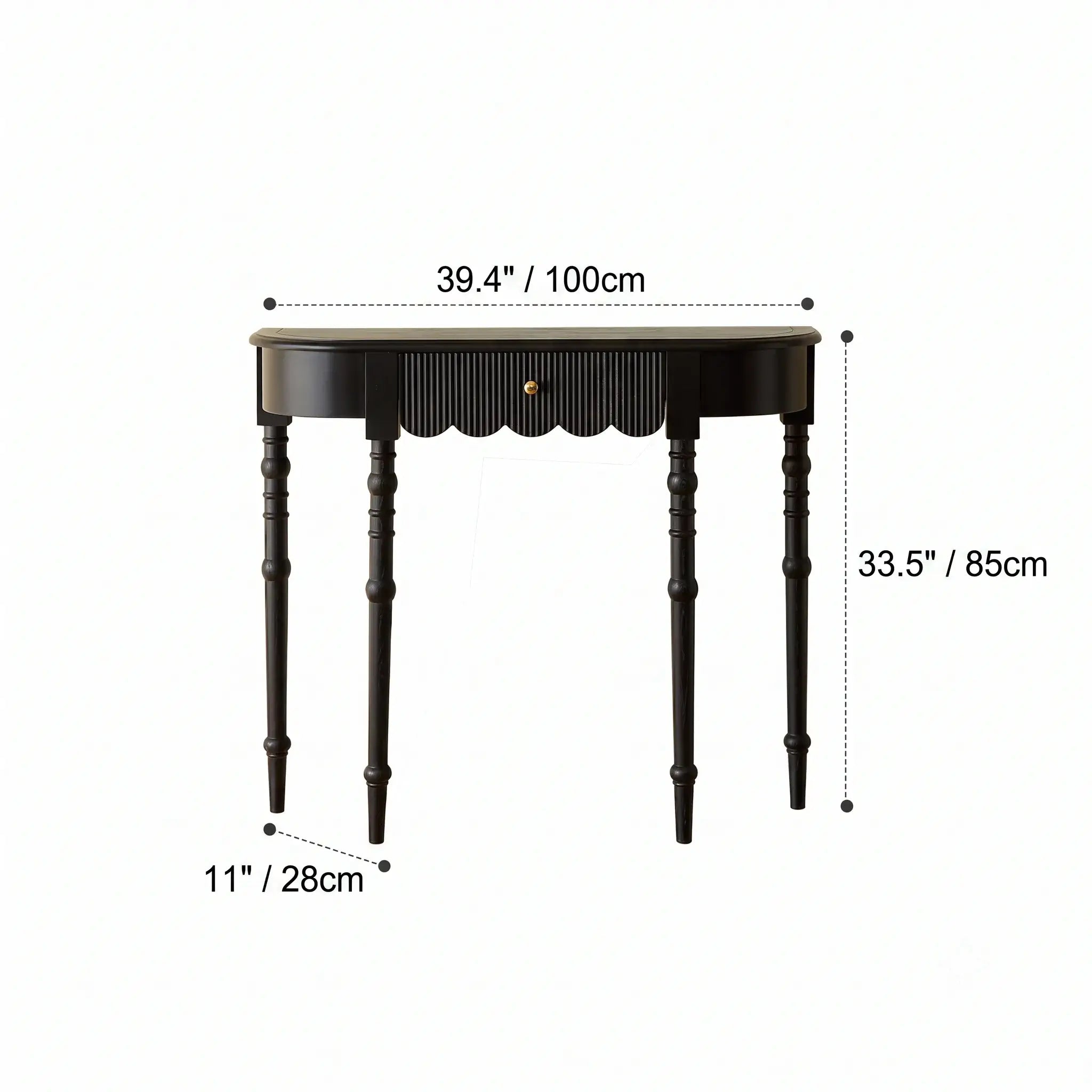 Solid Oak Wood Console Table with Floral Relief Drawer and Roman Legs