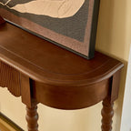 Solid Oak Wood Console Table with Floral Relief Drawer and Roman Legs