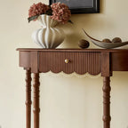 Solid Oak Wood Console Table with Floral Relief Drawer and Roman Legs