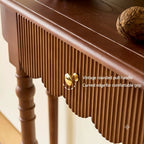 Solid Oak Wood Console Table with Floral Relief Drawer and Roman Legs