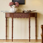 Solid Oak Wood Console Table with Floral Relief Drawer and Roman Legs