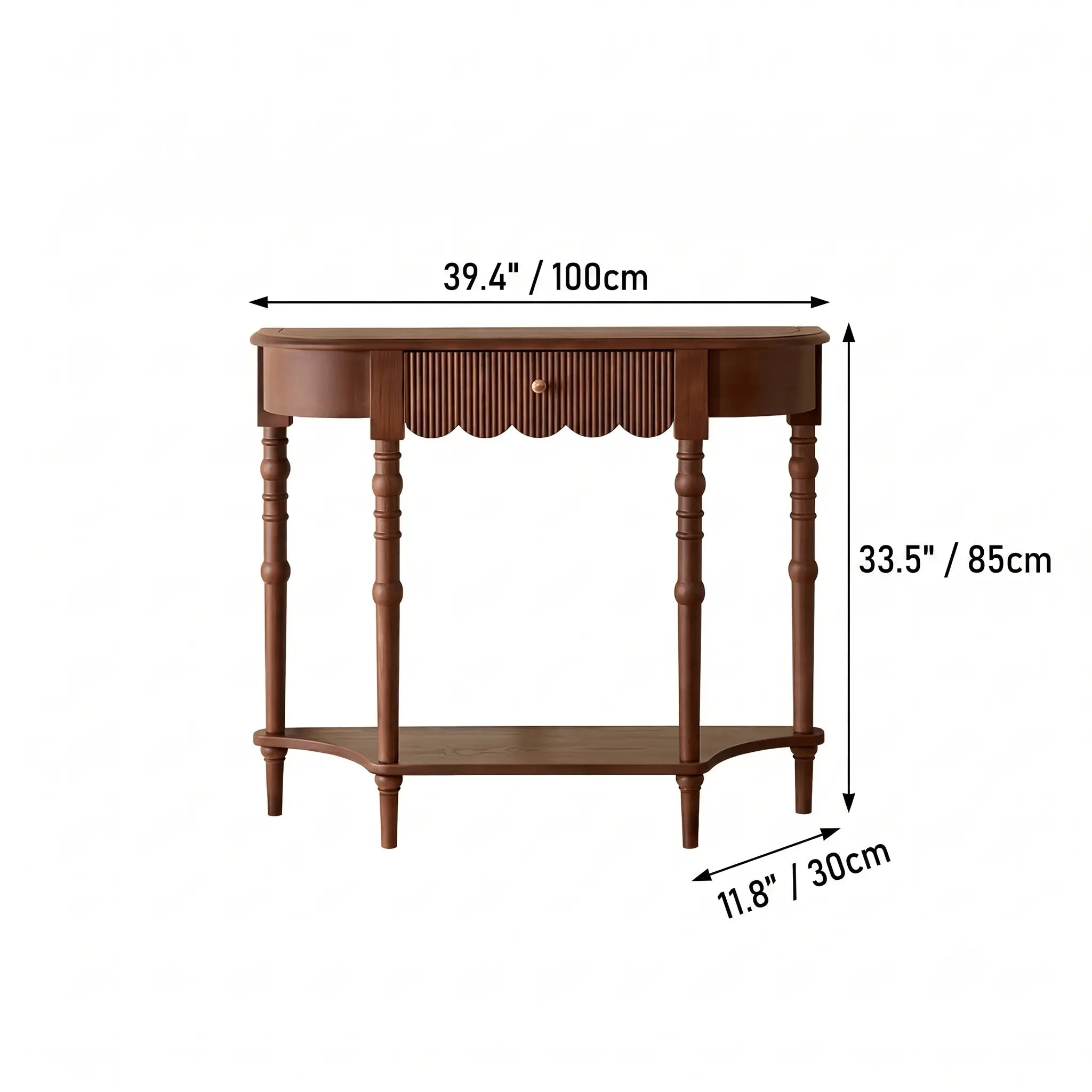 Solid Oak Wood Console Table with Floral Relief Drawer and Roman Legs Dimensions