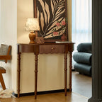 Solid Oak Wood Console Table with Floral Relief Drawer and Roman Legs Main Product Image