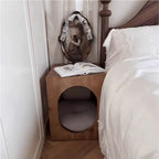 Solid Pine Cat Nightstand With Hidden Bed and Arched Entry