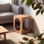 Solid Pine Cat Nightstand With Hidden Bed and Arched Entry