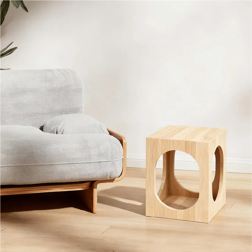 Solid Pine Cat Nightstand With Hidden Bed and Arched Entry