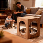 Solid Pine Cat Nightstand With Hidden Bed and Arched Entry