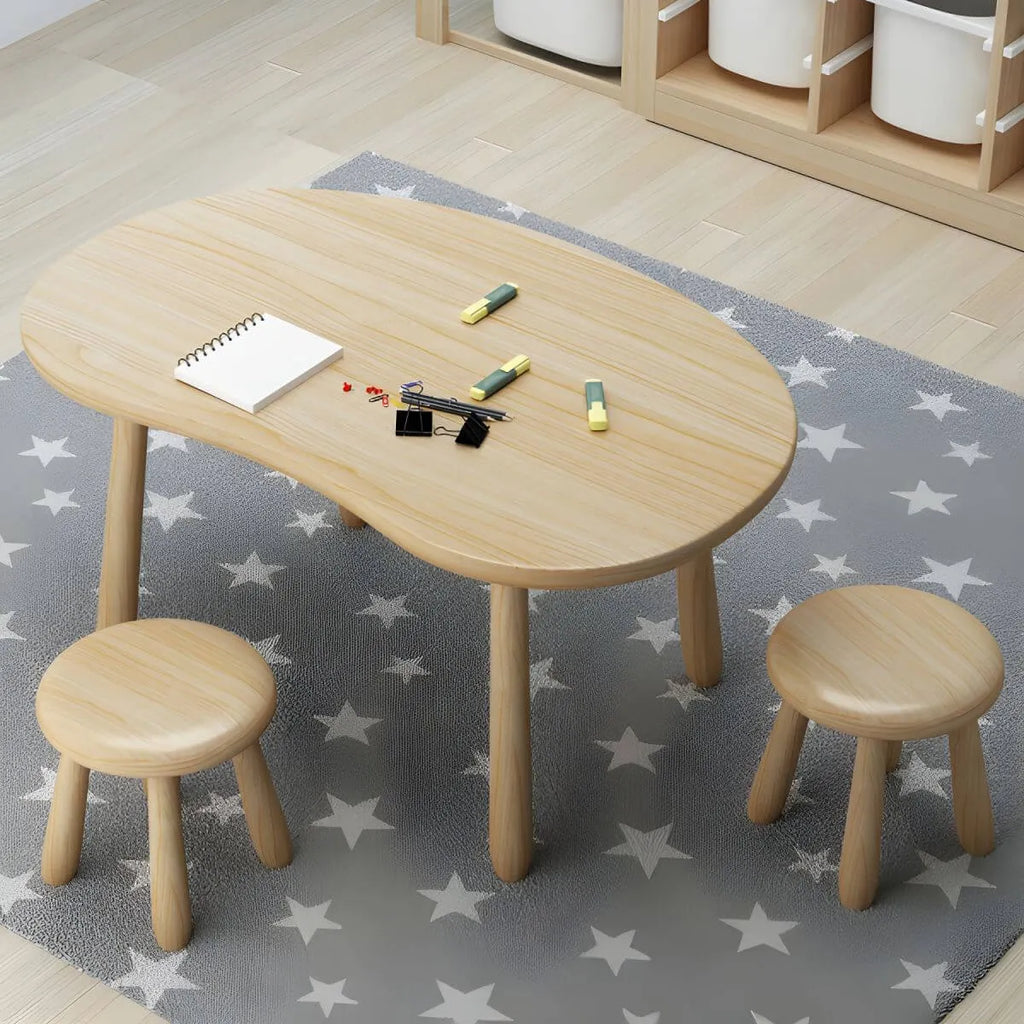 Solid Pine Kids Writing Desk with Matching Chair – Oval Top, Natural Finish