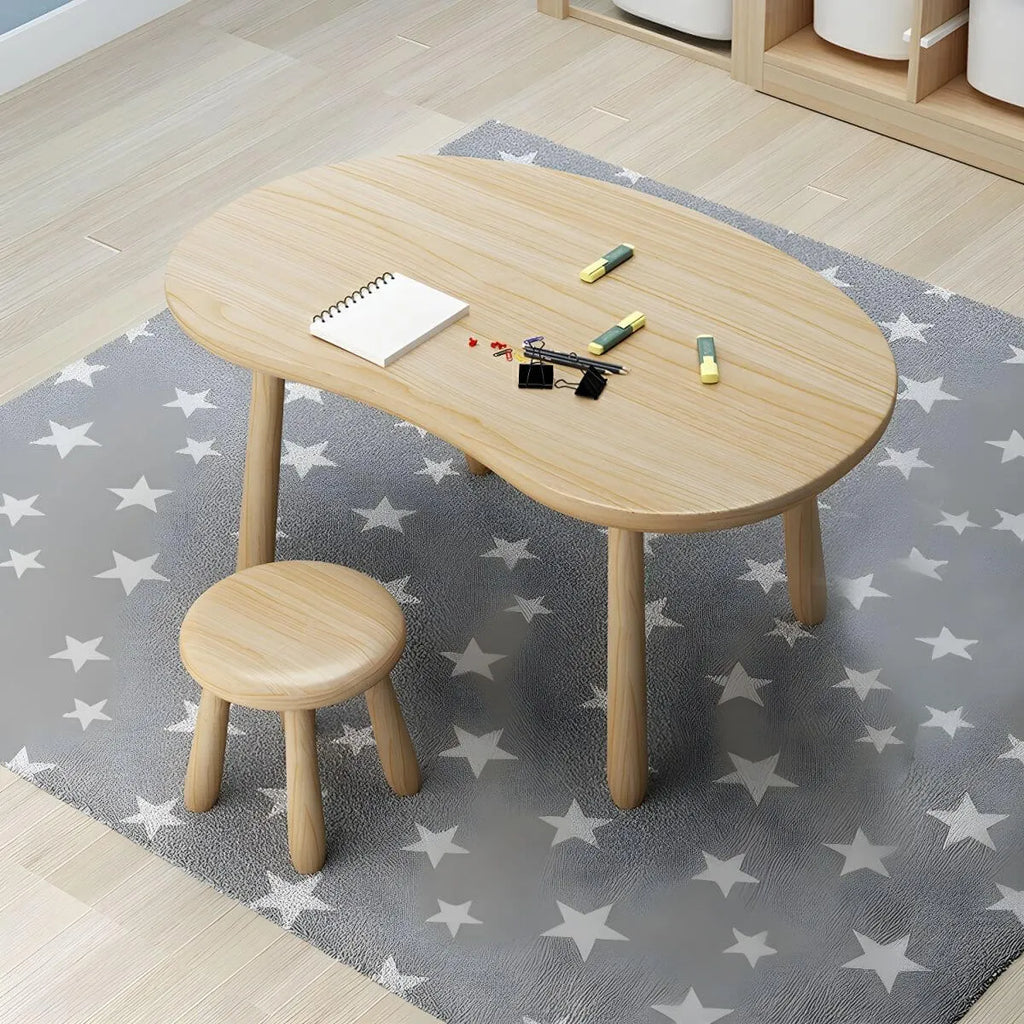 Solid Pine Kids Writing Desk with Matching Chair – Oval Top, Natural Finish