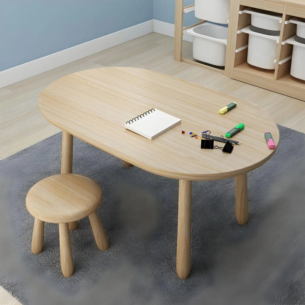 Solid Pine Kids Writing Desk with Matching Chair – Oval Top, Natural Finish
