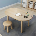 Solid Pine Kids Writing Desk with Matching Chair – Oval Top, Natural Finish