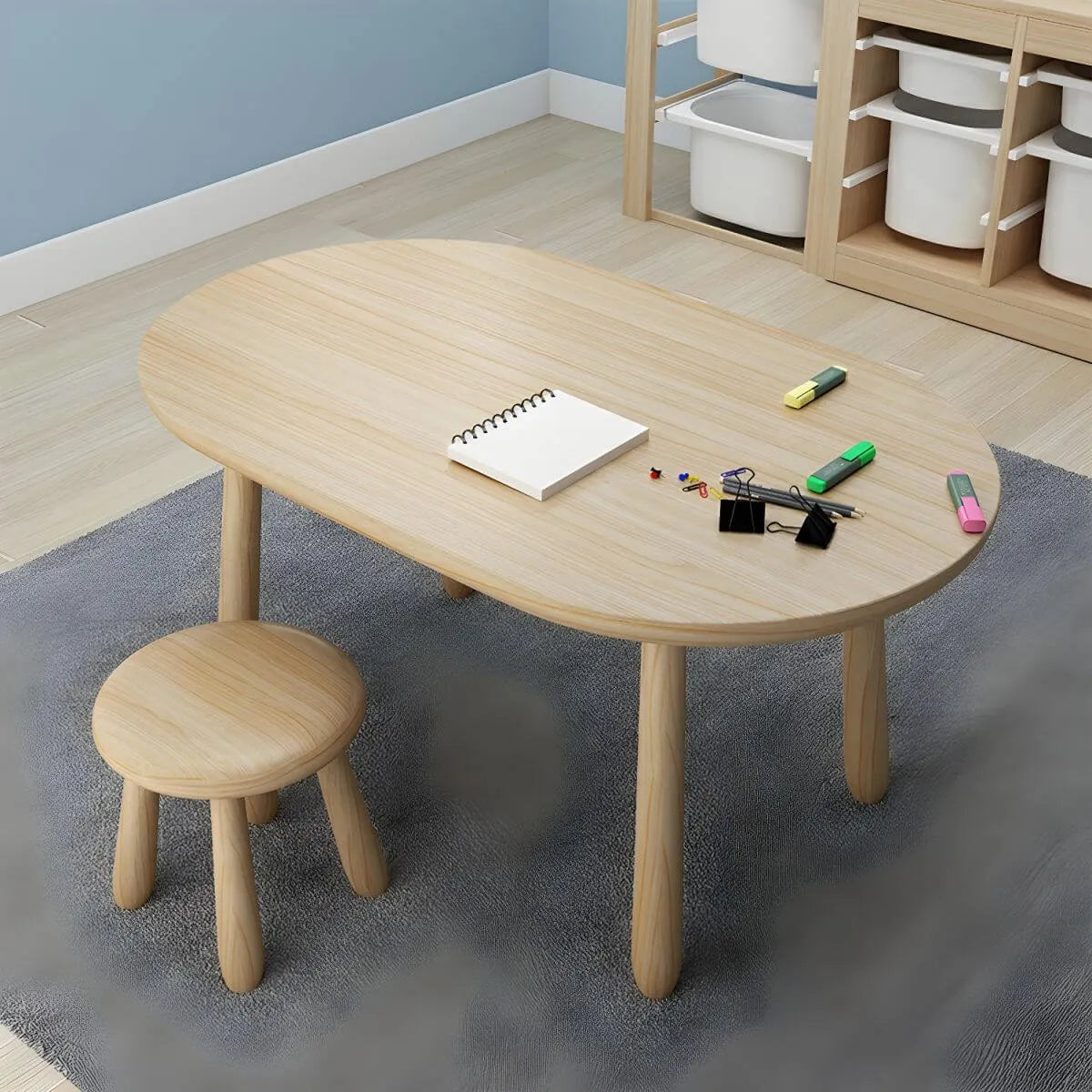 Solid Pine Kids Writing Desk with Matching Chair – Oval Top, Natural Finish