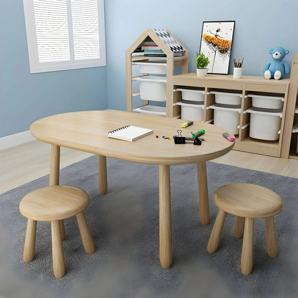 Solid Pine Kids Writing Desk with Matching Chair – Oval Top, Natural Finish