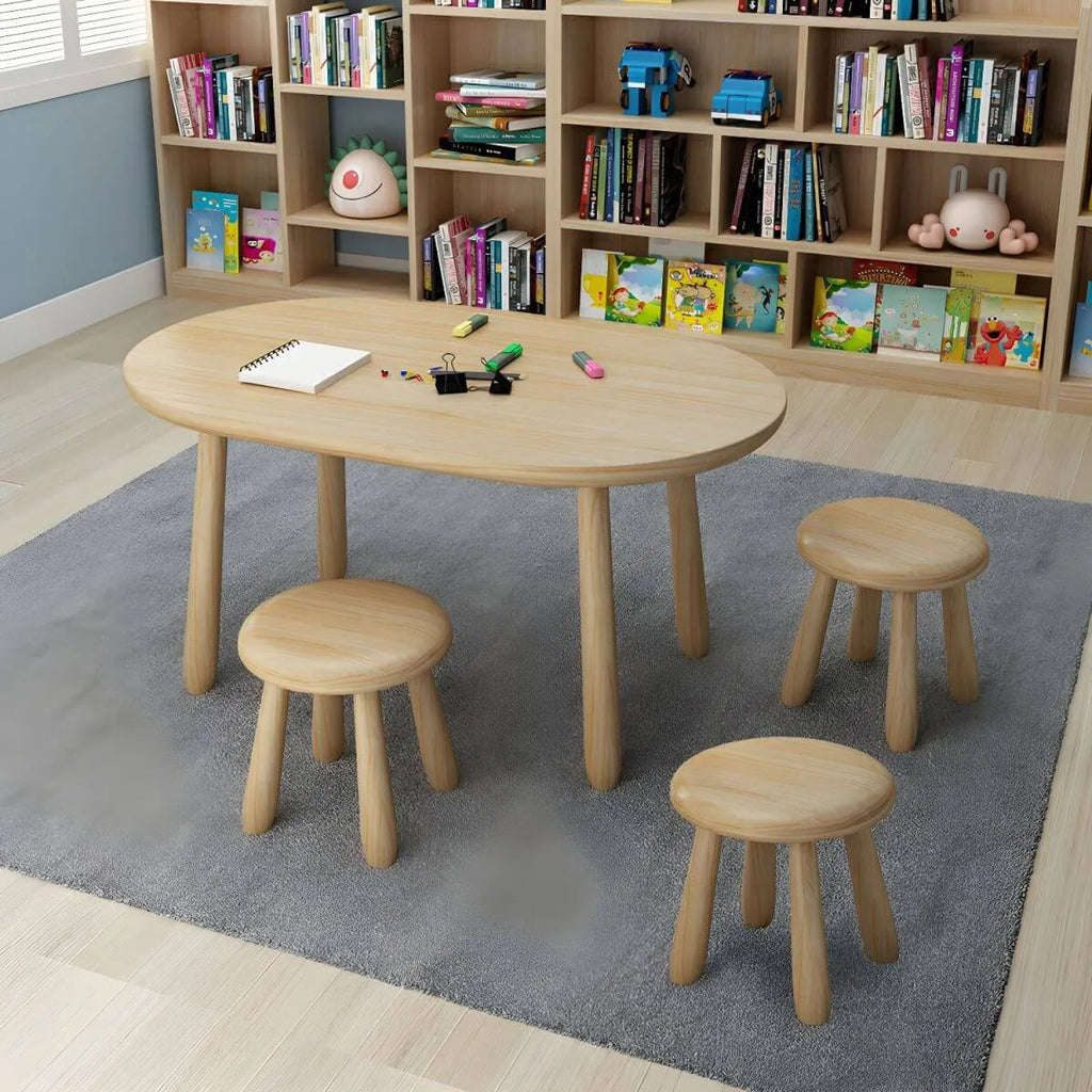 Solid Pine Kids Writing Desk with Matching Chair – Oval Top, Natural Finish