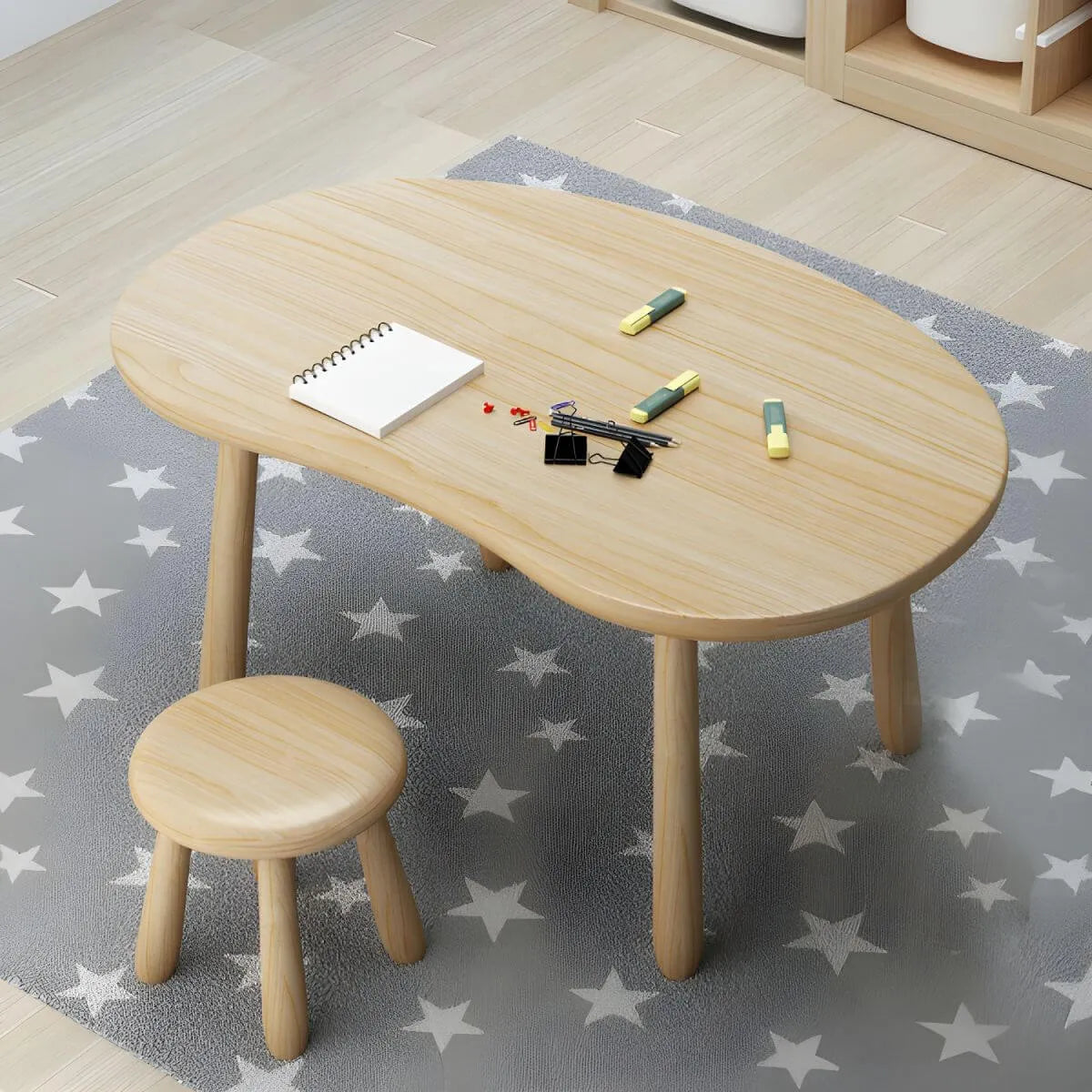 Solid Pine Kids Writing Desk with Matching Chair – Oval Top, Natural Finish