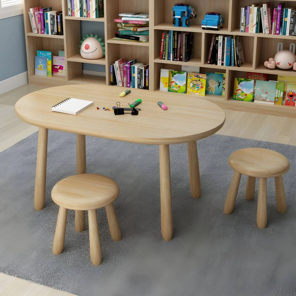 Solid Pine Kids Writing Desk with Matching Chair – Oval Top, Natural Finish Main Product Image