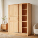 Solid Pine Sliding Door Wardrobe With Loft Storage Cabinet