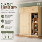Solid Pine Sliding Door Wardrobe With Loft Storage Cabinet