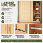 Solid Pine Sliding Door Wardrobe With Loft Storage Cabinet