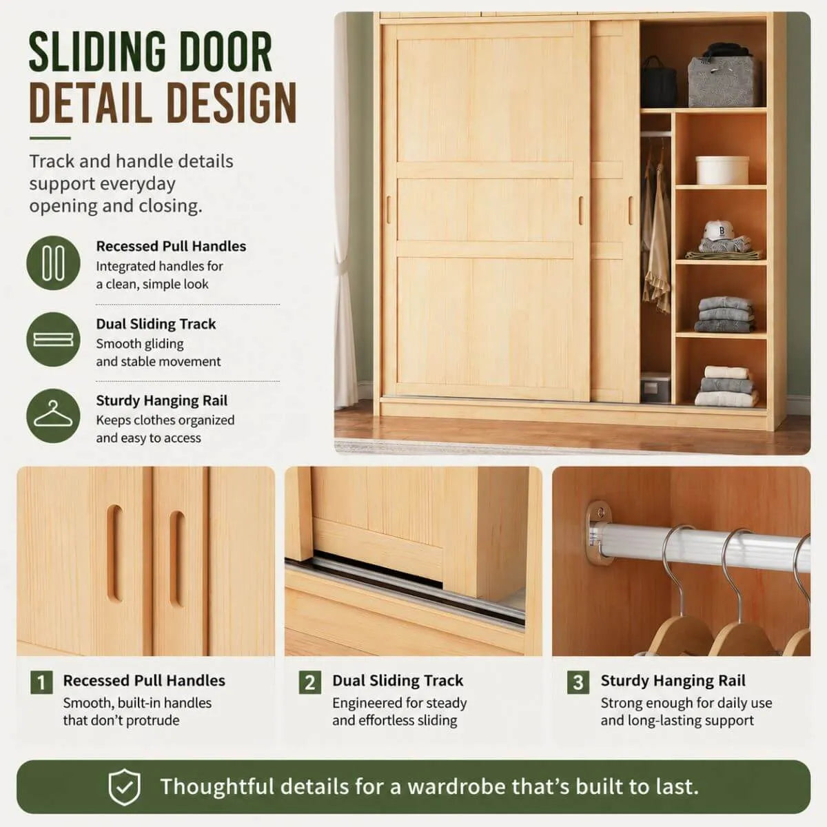 Solid Pine Sliding Door Wardrobe With Loft Storage Cabinet