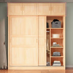 Solid Pine Sliding Door Wardrobe With Loft Storage Cabinet