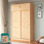 Solid Pine Sliding Door Wardrobe With Loft Storage Cabinet