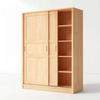 Solid Pine Sliding Door Wardrobe With Loft Storage Cabinet