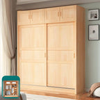 Solid Pine Sliding Door Wardrobe With Loft Storage Cabinet