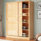 Solid Pine Sliding Door Wardrobe With Loft Storage Cabinet