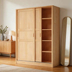 Solid Pine Sliding Door Wardrobe With Loft Storage Cabinet