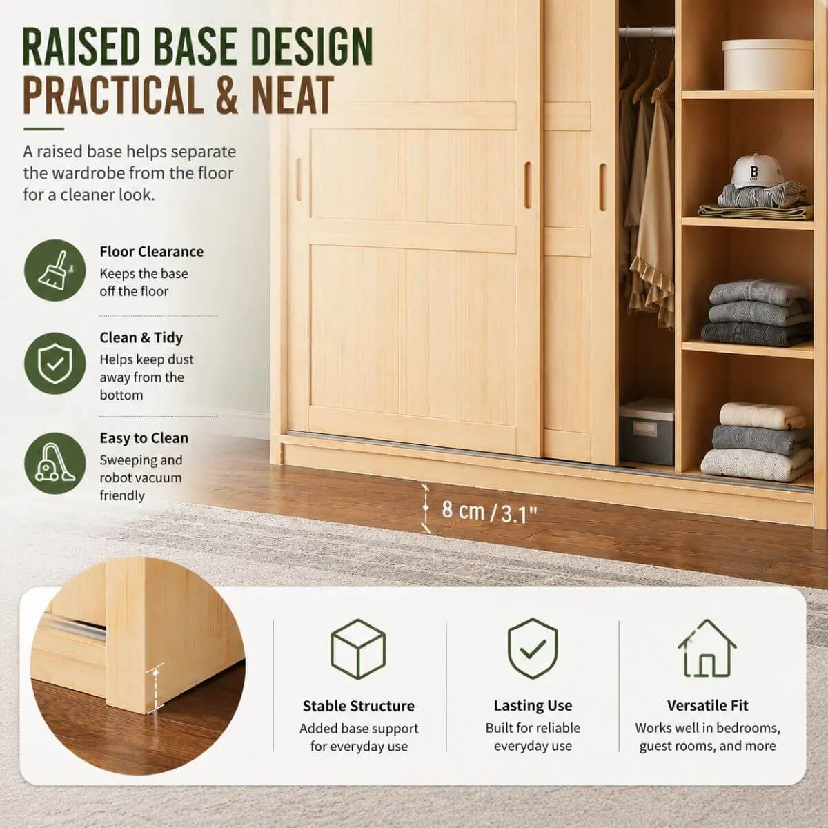 Solid Pine Sliding Door Wardrobe With Loft Storage Cabinet