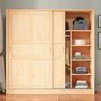 Solid Pine Sliding Door Wardrobe With Loft Storage Cabinet