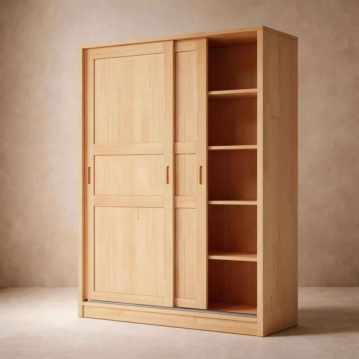 Solid Pine Sliding Door Wardrobe With Loft Storage Cabinet