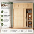 Solid Pine Sliding Door Wardrobe With Loft Storage Cabinet