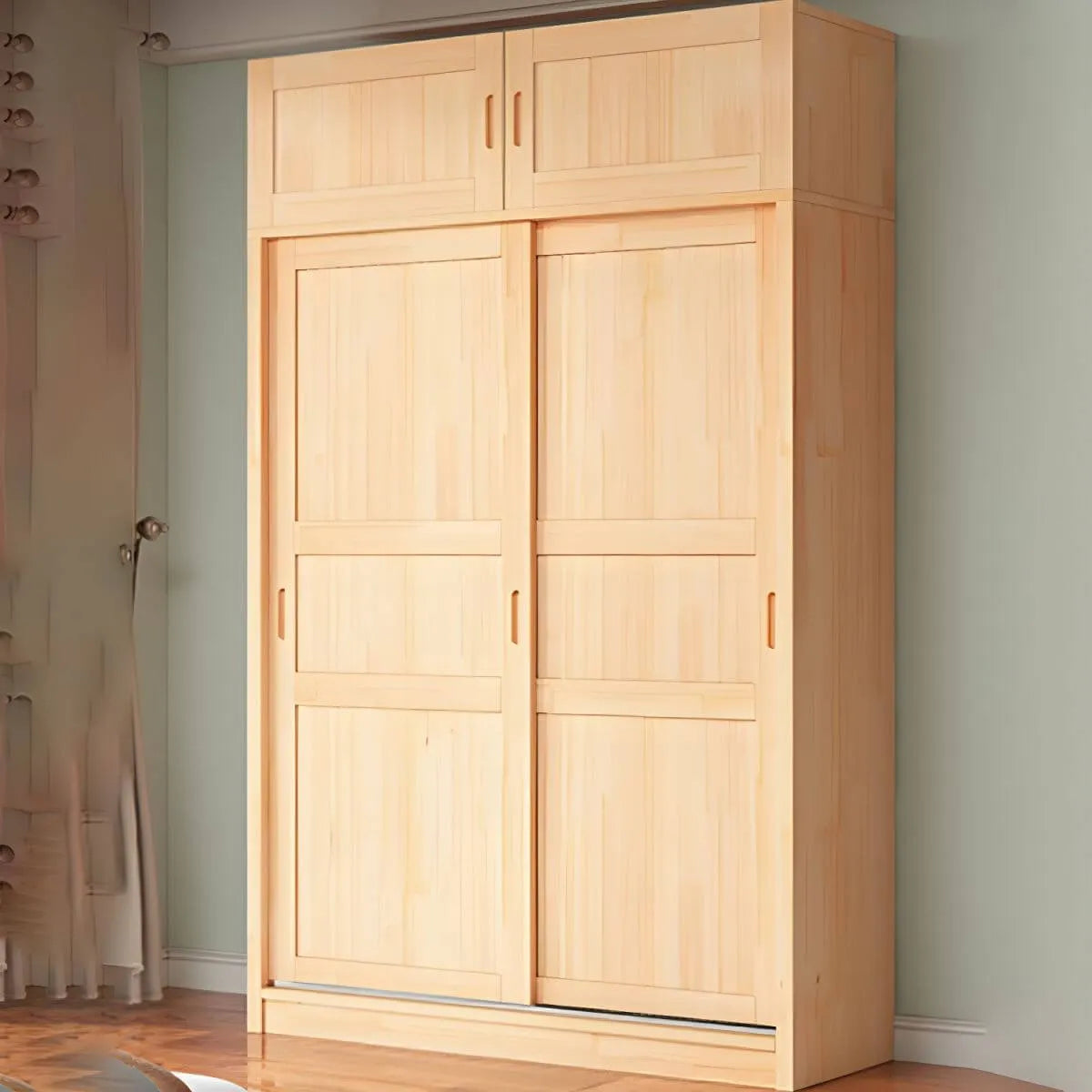 Solid Pine Sliding Door Wardrobe With Loft Storage Cabinet Main Product Image