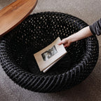 Solid Teak Round Coffee Table with Handwoven Rattan Base and Dual-Tier Storage Main Product Image