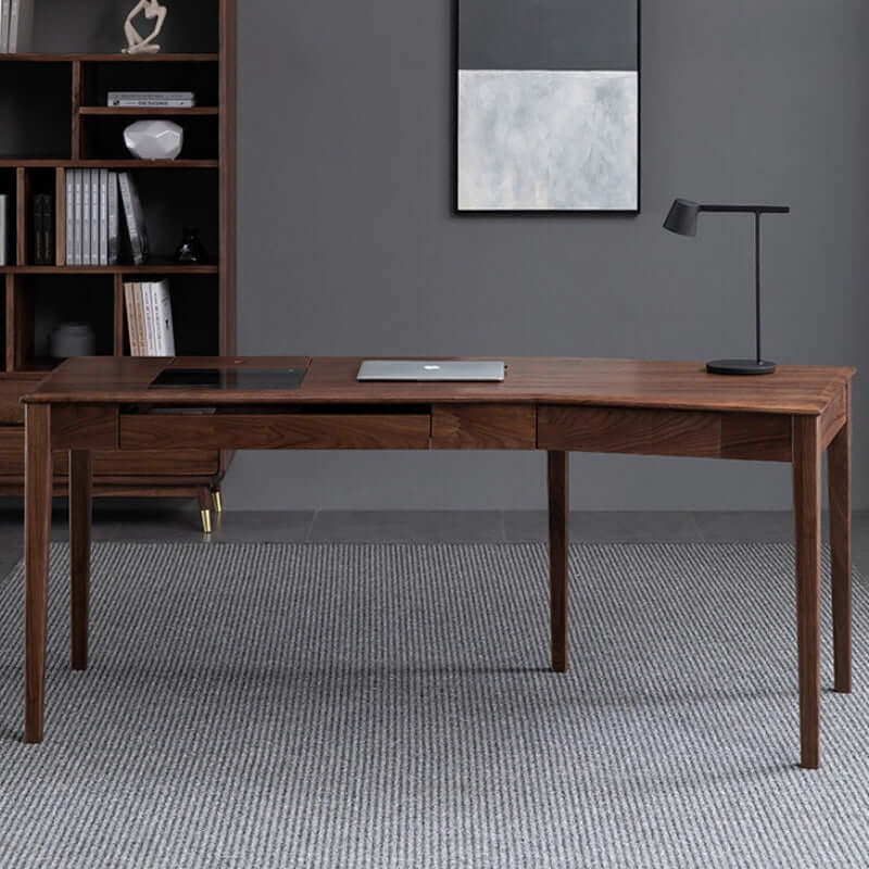 Solid Walnut Curved Corner Desk With Glass Display