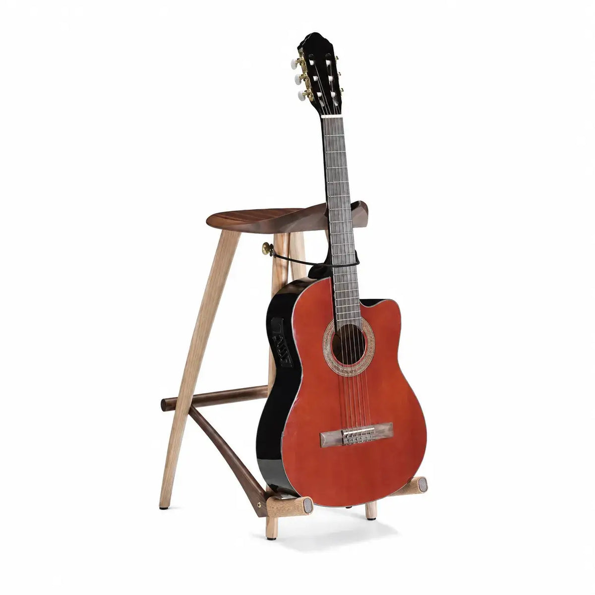 Solid Walnut Guitar Chair with Integrated Instrument Rest, Sculptural Seat