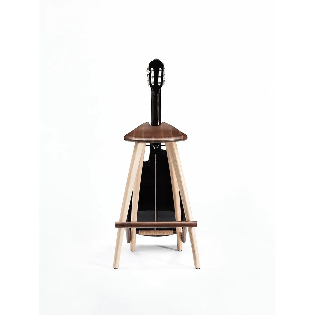 Solid Walnut Guitar Chair with Integrated Instrument Rest, Sculptural Seat